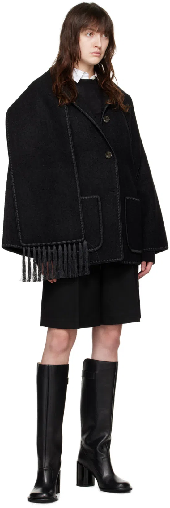 TOTÊME Womens Scarf-overlay Contrast-trim Relaxed-fit Wool-blend Jacket Black