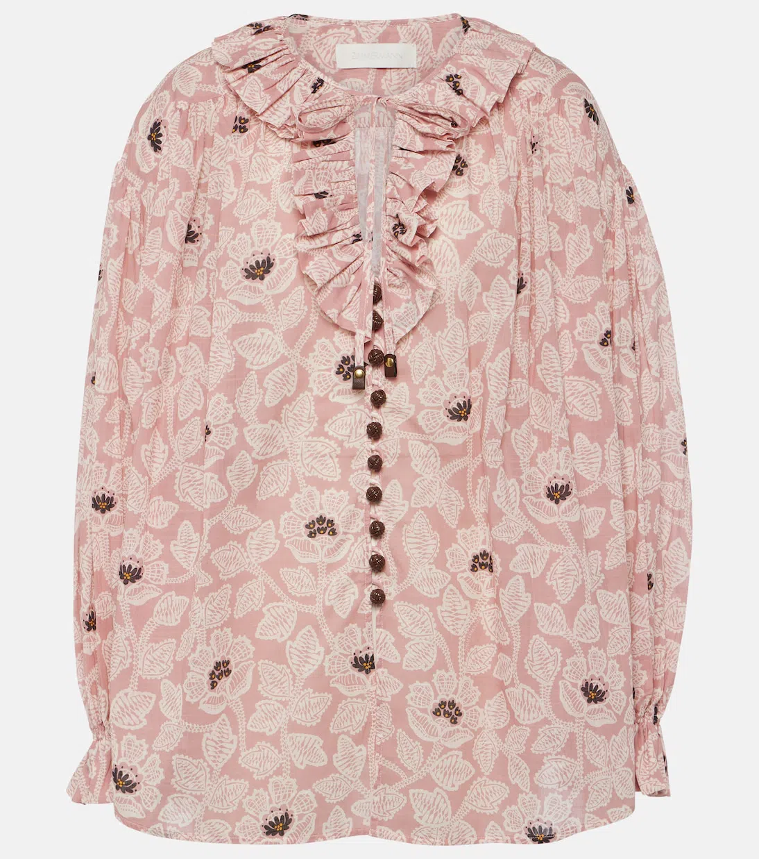ZIMMERMANN Ottie Ruffled Floral Cotton Top In Pink