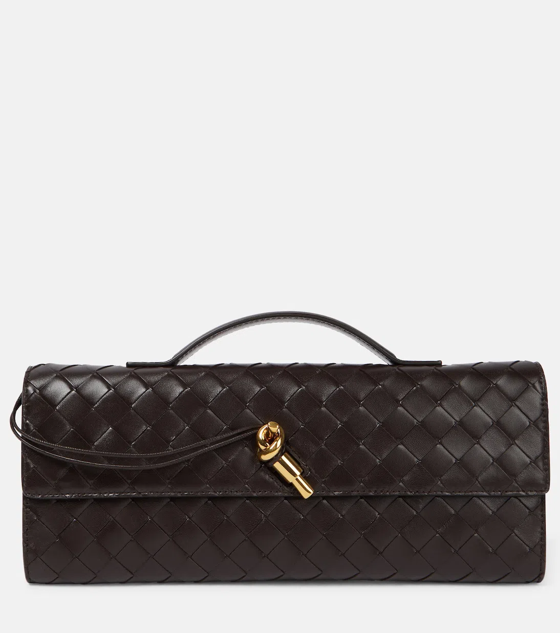 BOTTEGA VENETA Women Leather Andiamo Clutch With Intrecciato Motif In Black