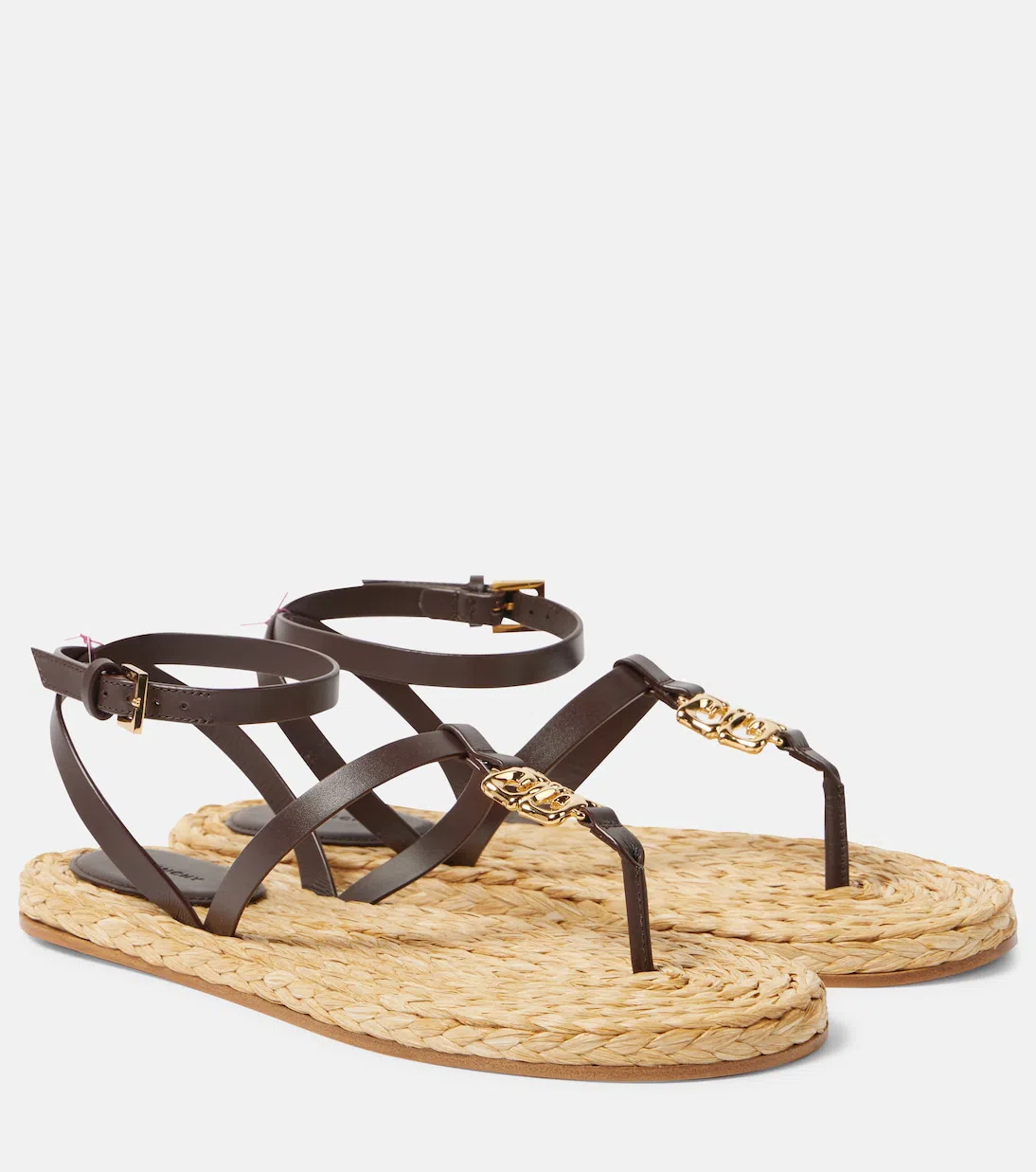 GIVENCHY 4g Liquid Embellished Raffia And Leather Sandals In Brown