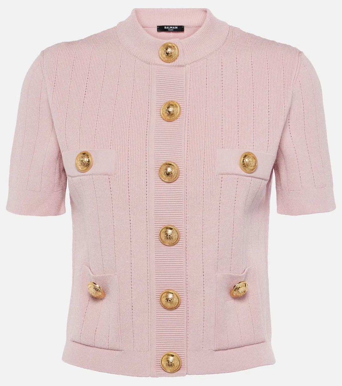 BALMAIN Ribbed-knit Cardigan In 4co Rose Clair