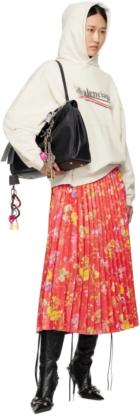 BALENCIAGA Brushed Leather Cagole Boots With Studs And Zips 10cm In Black