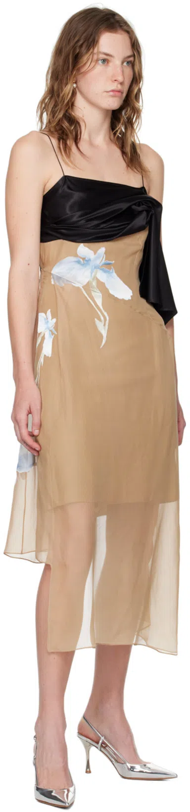 GIVENCHY Beige Asymmetric Midi Dress In 252-beige/blue