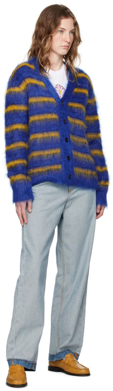 MARNI Mohair Blend Striped V-neck Cardigan In Multicoloured
