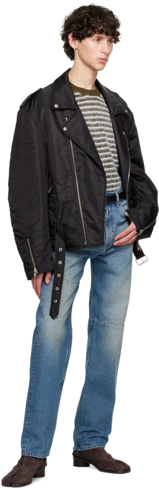 MM6 MAISON MARGIELA Mm6 By Maison Margiela Nylon Biker Jacket With Adjustable Belt And Multiple Pockets In Black