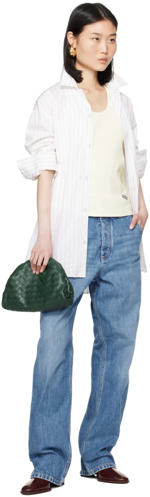 BOTTEGA VENETA Pinstripe Cotton Poplin Shirt In Beige