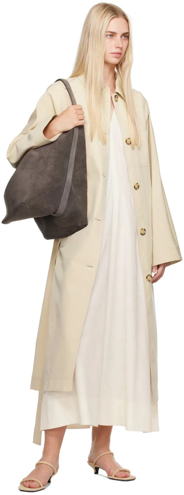 TOTÊME Minimalist Suede Leather Sandals In Neutro