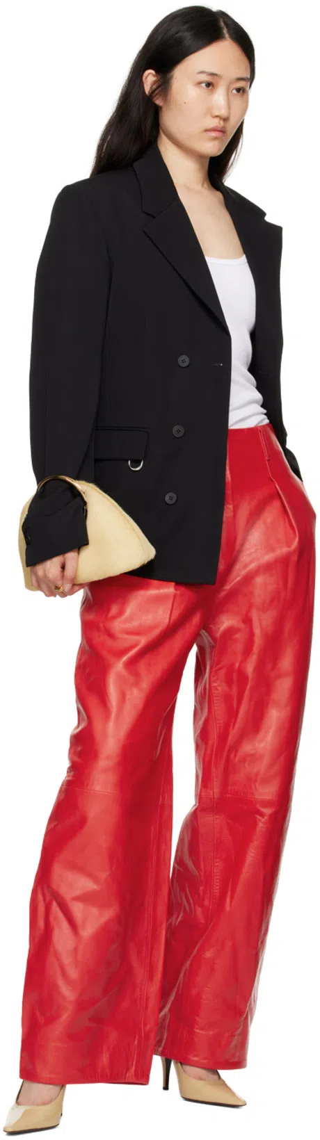 JACQUEMUS Red Les Sculptures 'le Pantalon Ovalo Cuir' Leather Pants In 470 Red