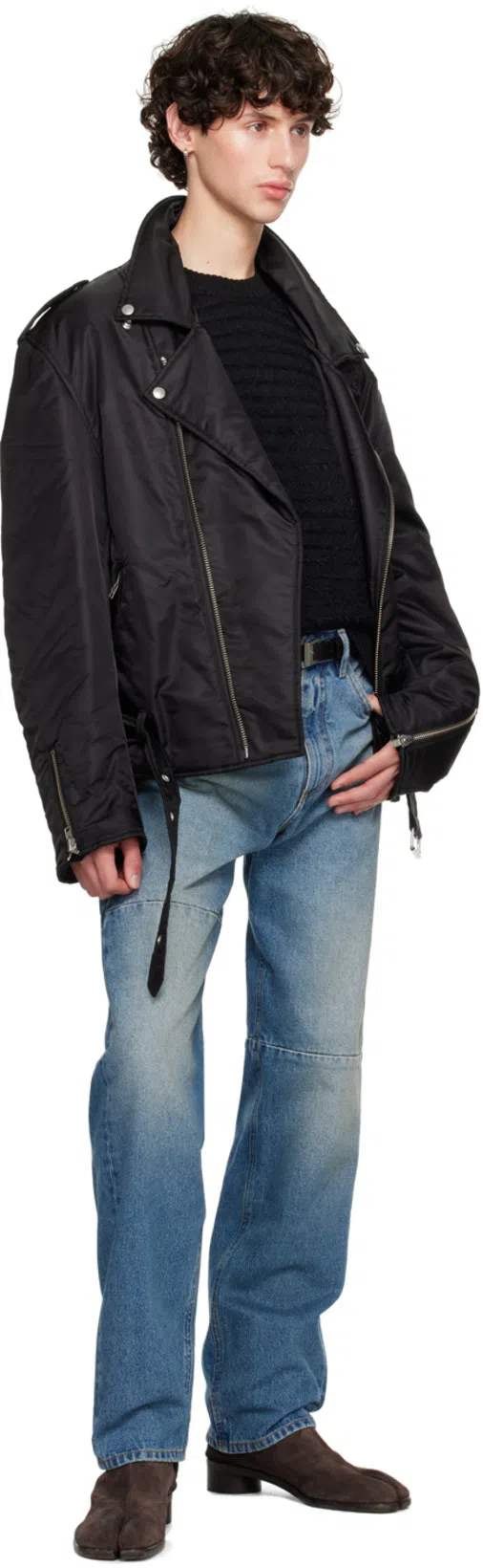 MM6 MAISON MARGIELA Mm6 By Maison Margiela Nylon Biker Jacket With Adjustable Belt And Multiple Pockets In Black