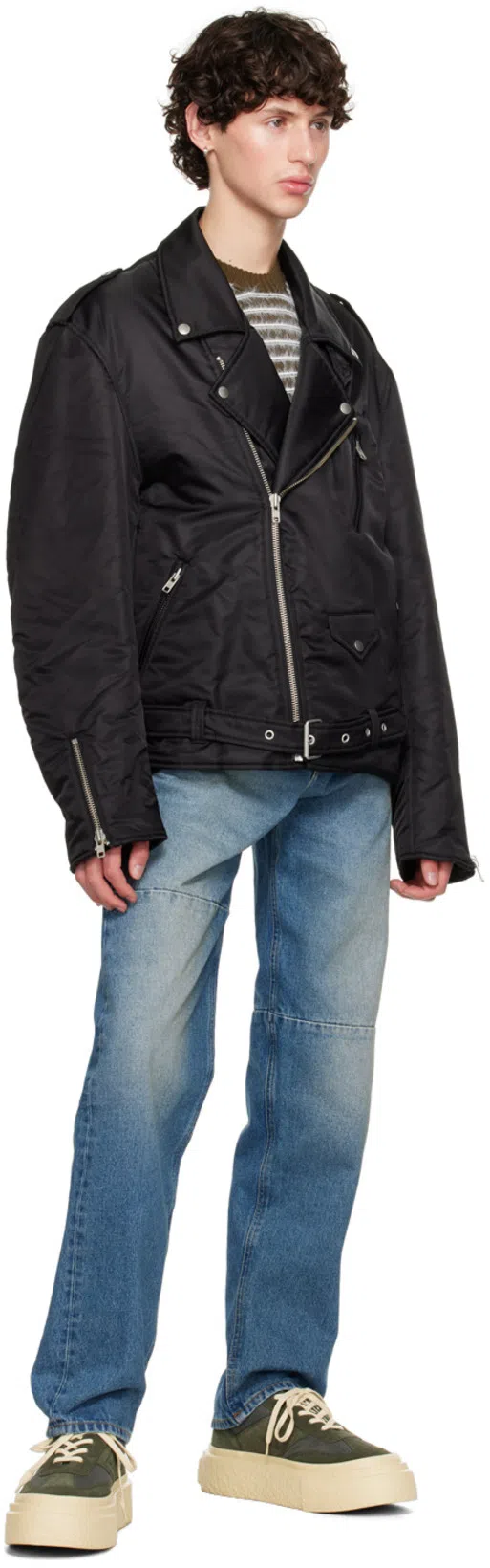 MM6 MAISON MARGIELA Mm6 By Maison Margiela Nylon Biker Jacket With Adjustable Belt And Multiple Pockets In Black