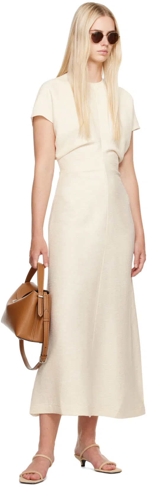 TOTÊME Womens Cream Cap-sleeves Ribbed Woven Maxi Dress In Beige