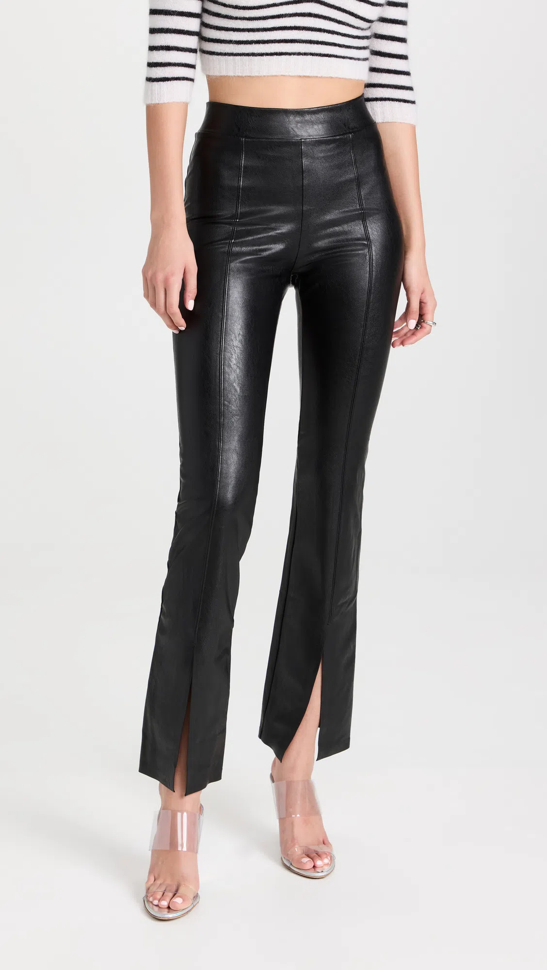 COMMANDO Mid-rise Faux Leather Split Flared Leggings In Black