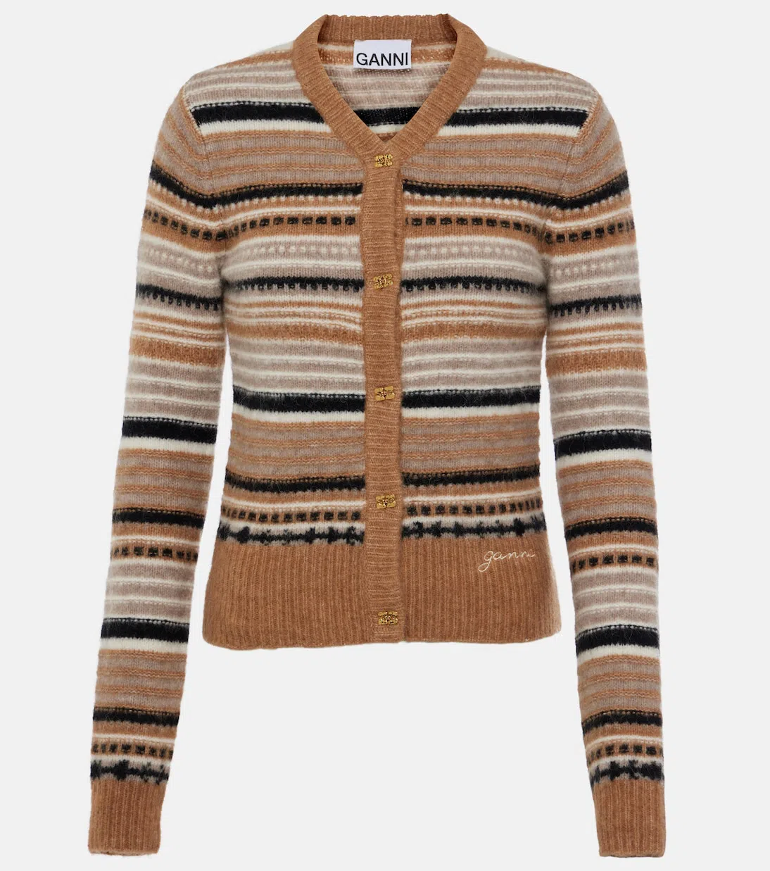 GANNI Women Cardigan With Stripe Pattern In Brown