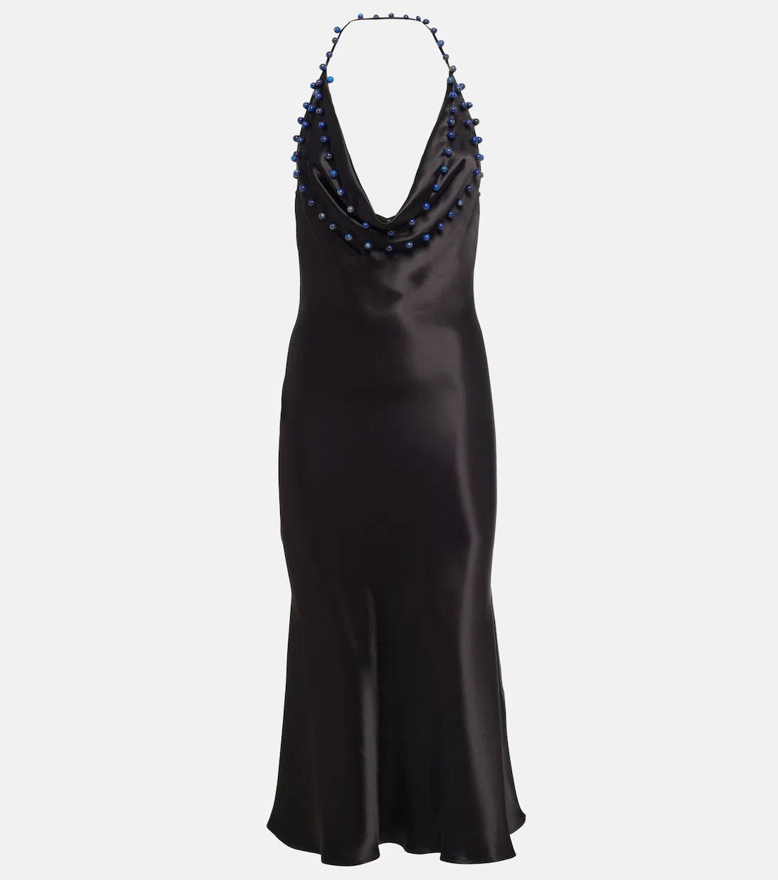 BOTTEGA VENETA Beaded Halter Washed Fluid Shine Viscose Dress In Black
