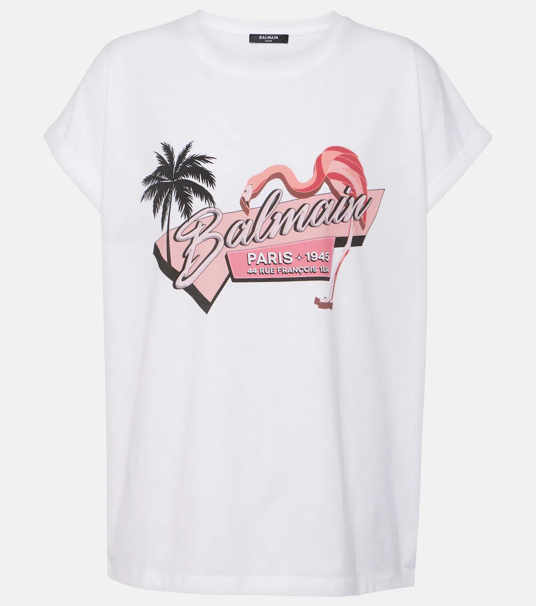 BALMAIN Rosa Flamingo Cotton Jersey T-shirt In White