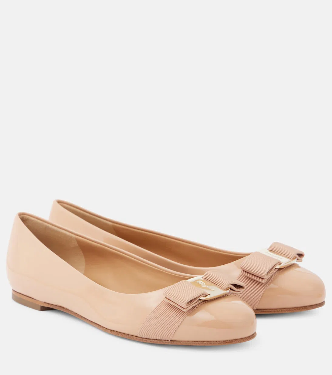 FERRAGAMO Varina Bow-detail Patent Leather Ballet Flats In Macaroons