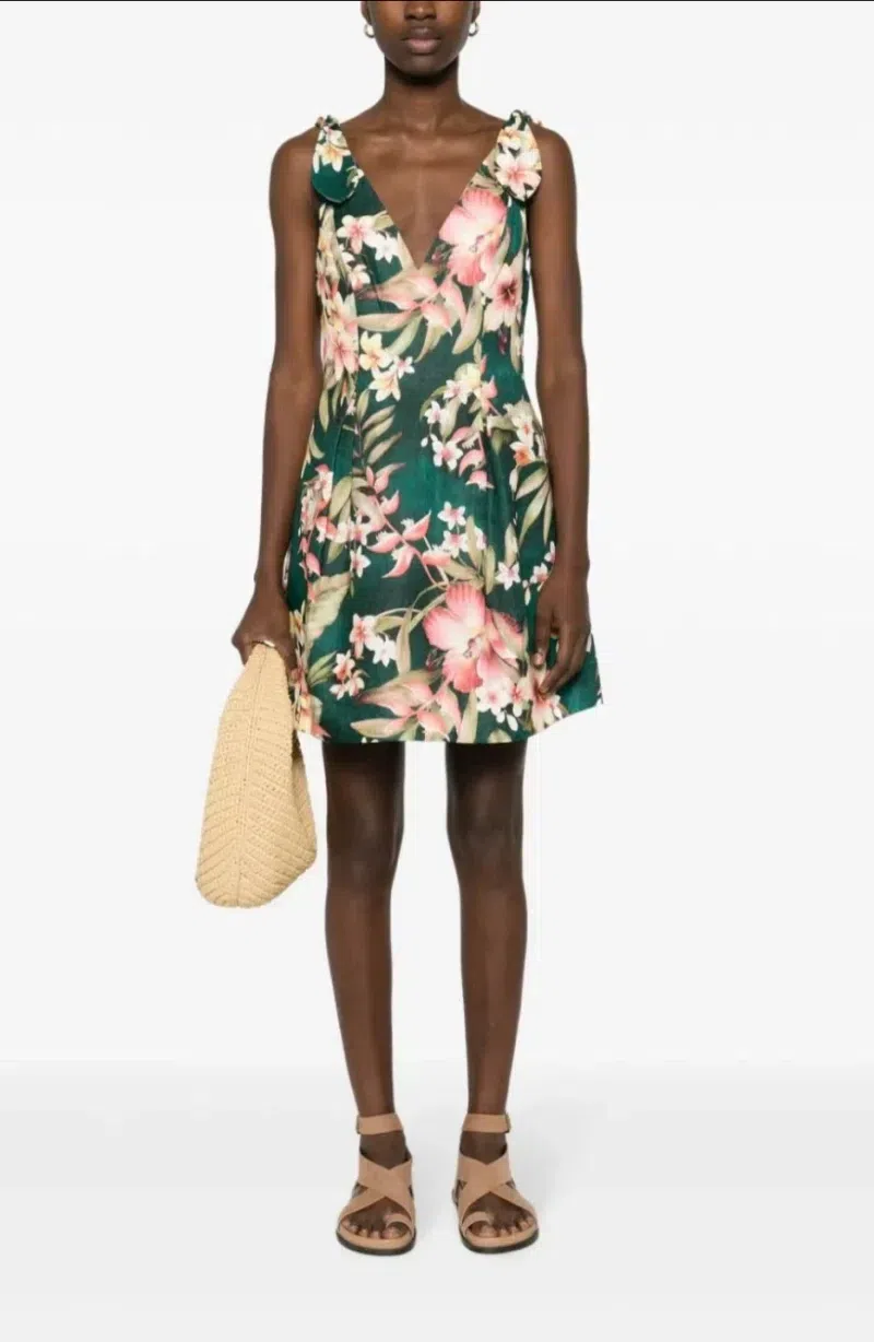 ZIMMERMANN Lexi Tie Mini Dress Green Palm