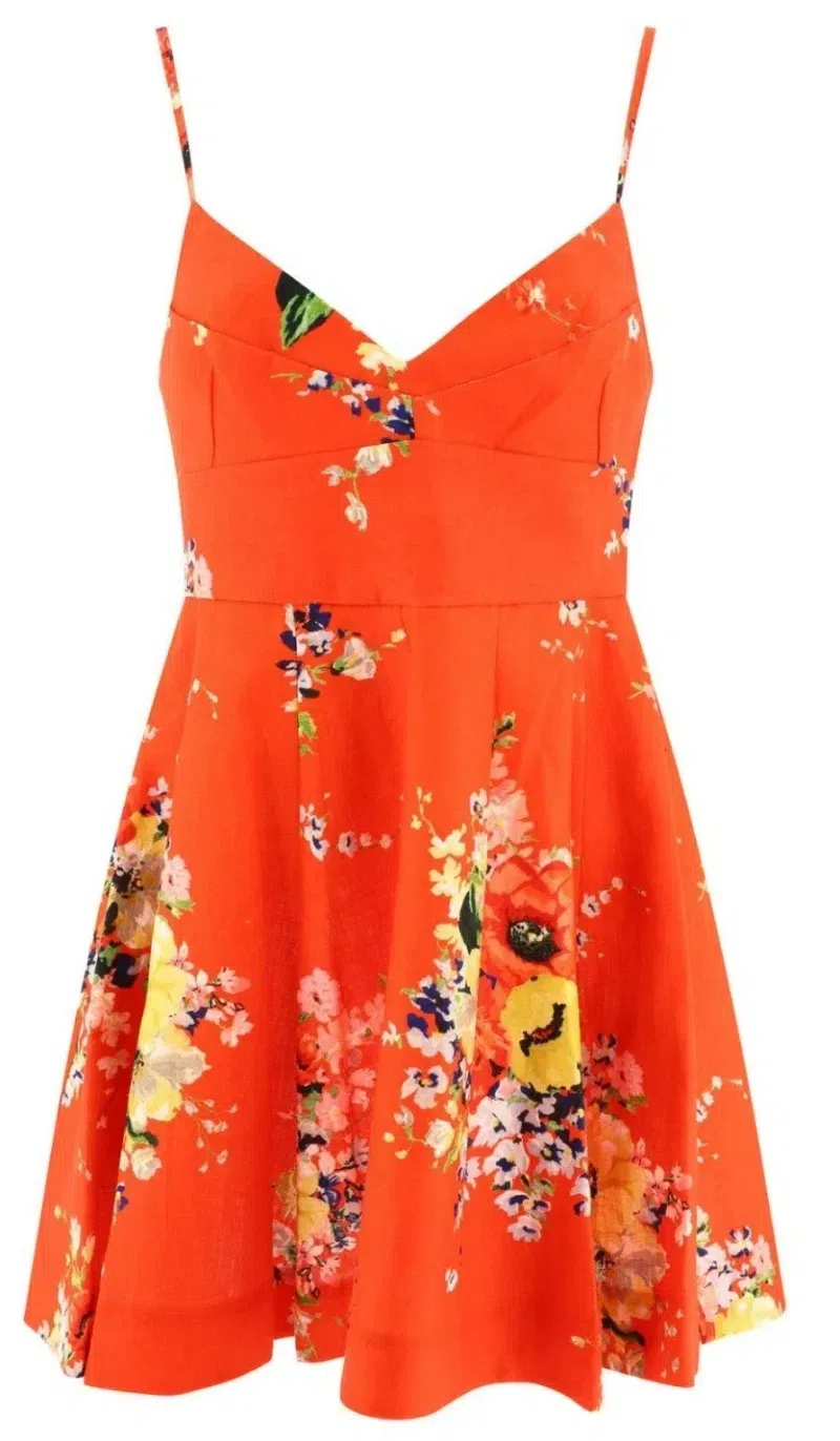 ZIMMERMANN Alight Shirred Floral-print Linen Mini Dress In Red Floral