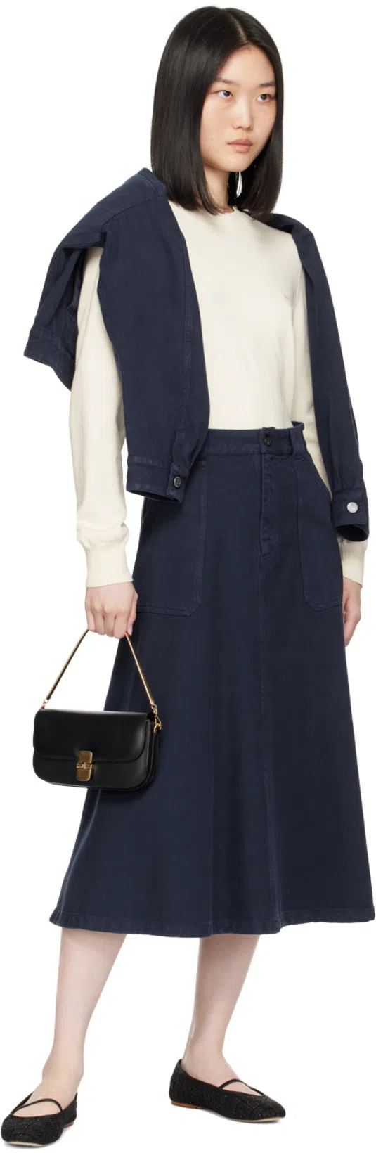 A.P.C. Compact Black Calf Leather Shoulder Bag With Adjustable Strap