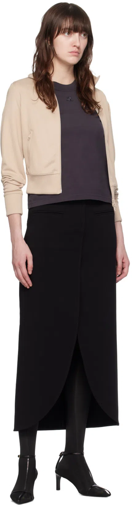 COURRÈGES Fitted Black Cotton Crew Neck T-shirt