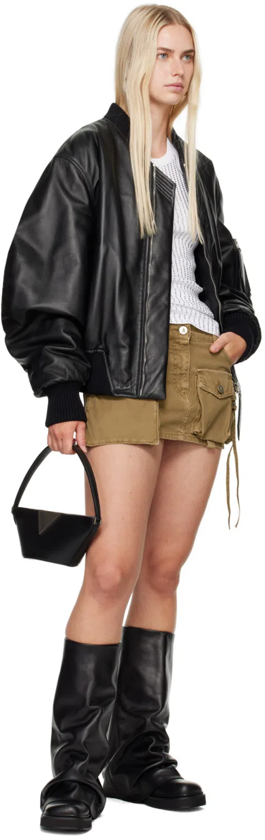 ATTICO Anja Bomber Leather Jacket In Black