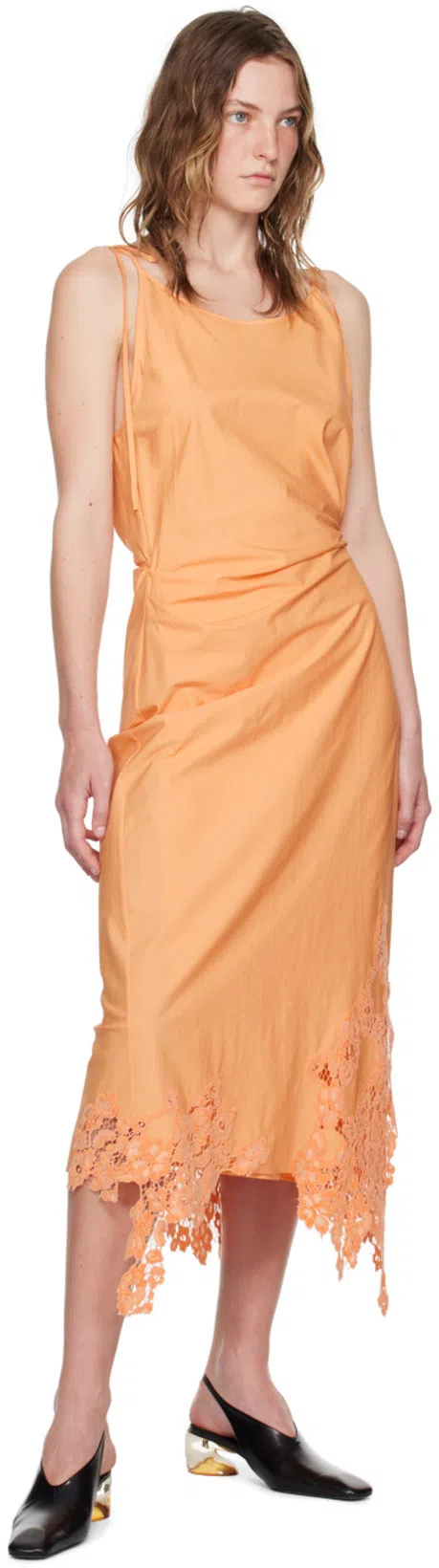 ACNE STUDIOS Daya Guipure Lace Handkerchief Hem Cotton Slipdress In Pastel Orange