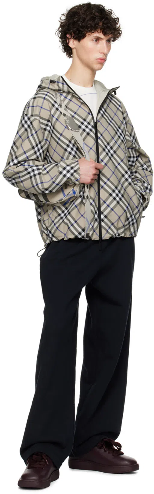 BURBERRY Checked Reversible Hooded Jacket In Gray