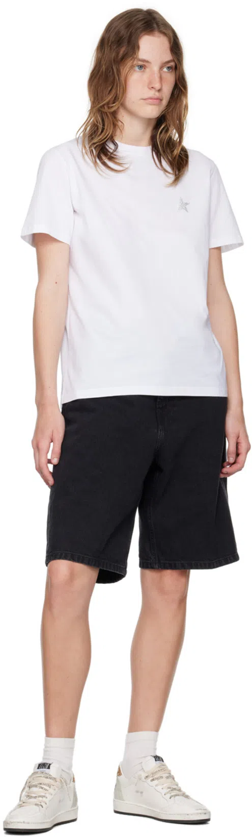 GOLDEN GOOSE Ballstar Leather Upper And Toe Glitter Star And Heel Suede Spur Shoes In White