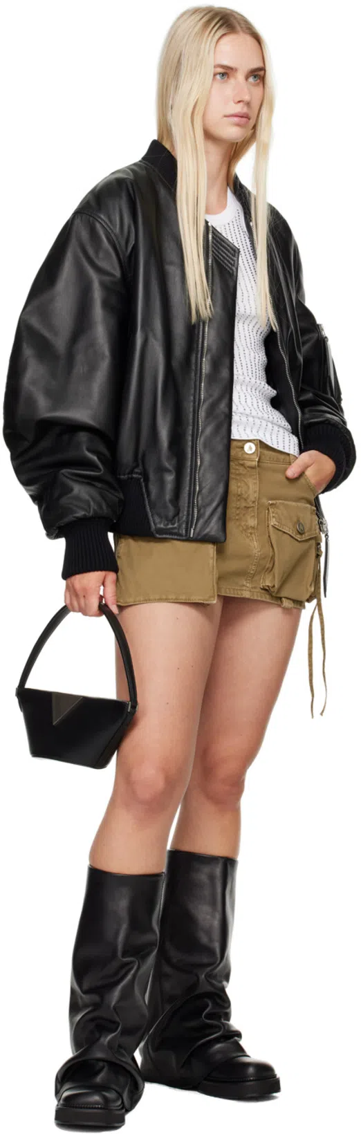 ATTICO Anja Bomber Leather Jacket In Black