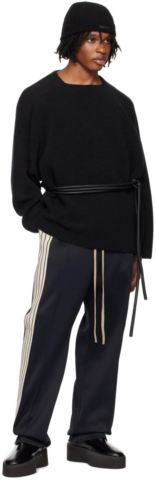 FEAR OF GOD Black Dropped Shoulder Sweater In Melange Black