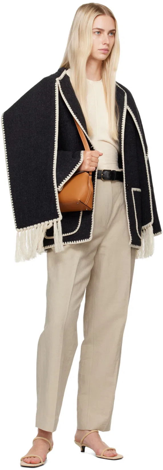 TOTÊME Fringe Embroidered Scarf Wool Jacket In Multi