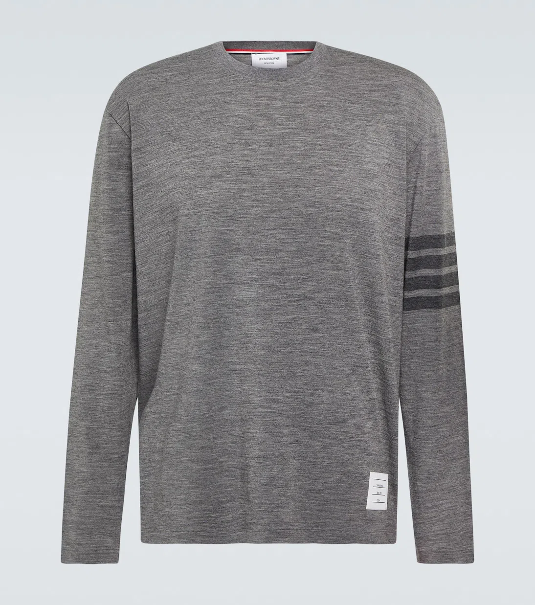 THOM BROWNE Heathered Grey Long-sleeve Knit Top With Subtle Stripe In Gray
