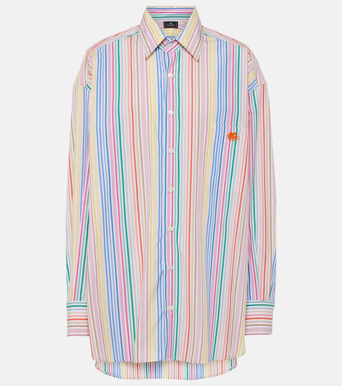 ETRO Pegaso-embroidery Striped Cotton Shirt In Blue