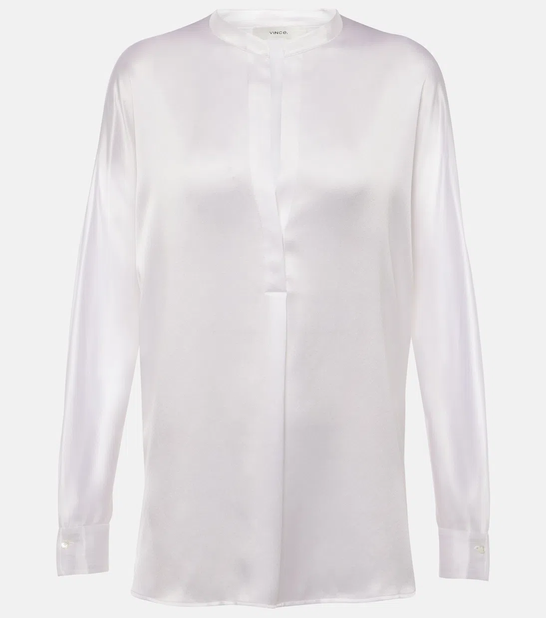 VINCE Open Neck Long-sleeved Loose Fit Blouse In Optic White