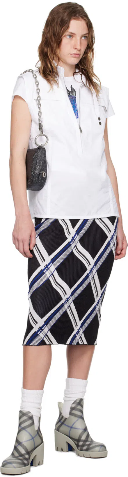 BURBERRY Check Pleated Silk Pull-on Skirt In Black Check