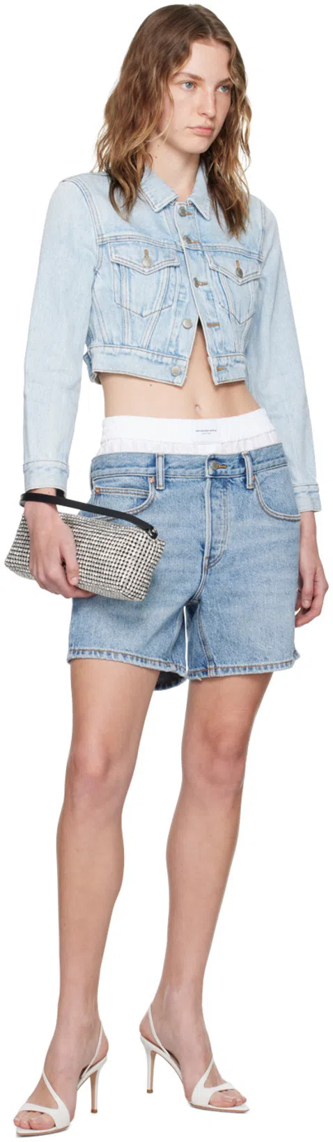 ALEXANDER WANG Blue Shrunken Denim Jacket In Bleach 453