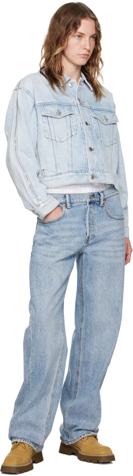 ALEXANDER WANG Balenciaga Light Blue Cropped Jacket With Logo Patch At The Back In Cotton Denim Woman