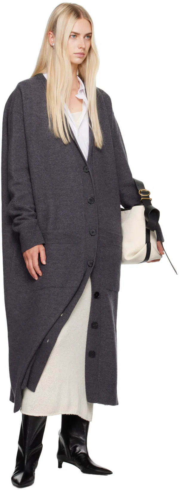 JIL SANDER Canvas Tote Bag With Adjustable Strap And Contrast Trim In White