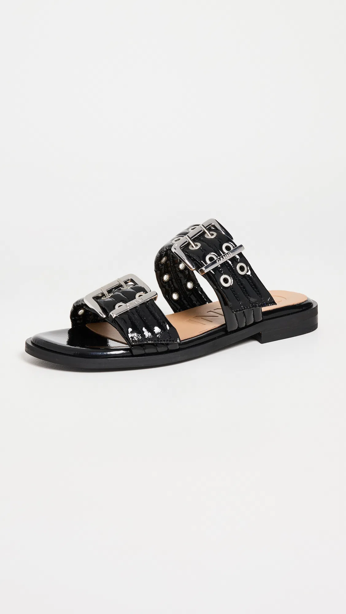 GANNI 5mm Feminine Buckle Strap Sandals In Black
