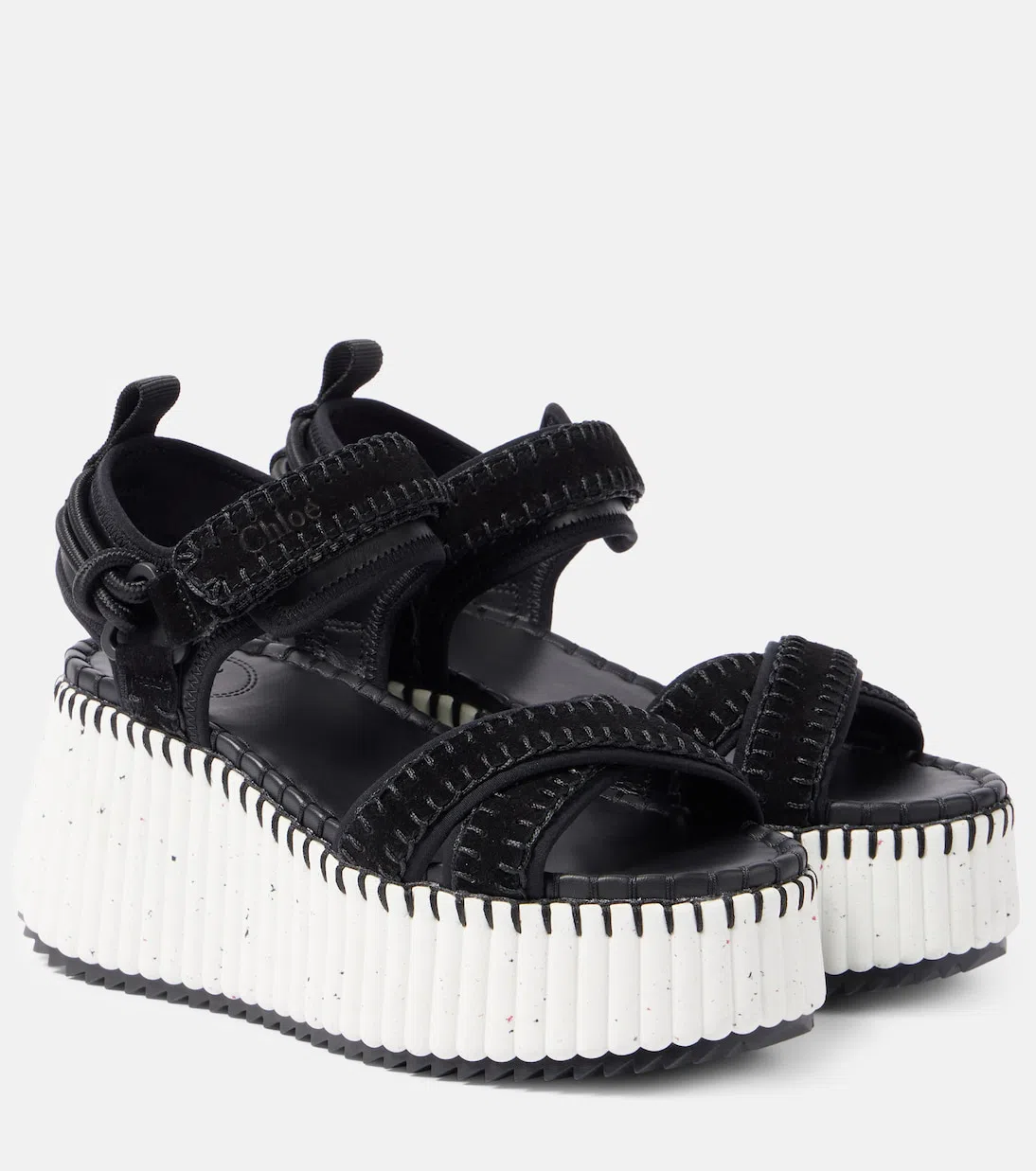 CHLOÉ Nama Stitch Ankle-strap Flatform Sandals In Black