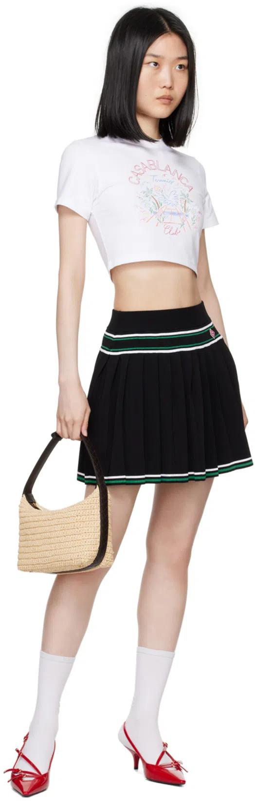 CASABLANCA Stripe Pleated Skirt In Black
