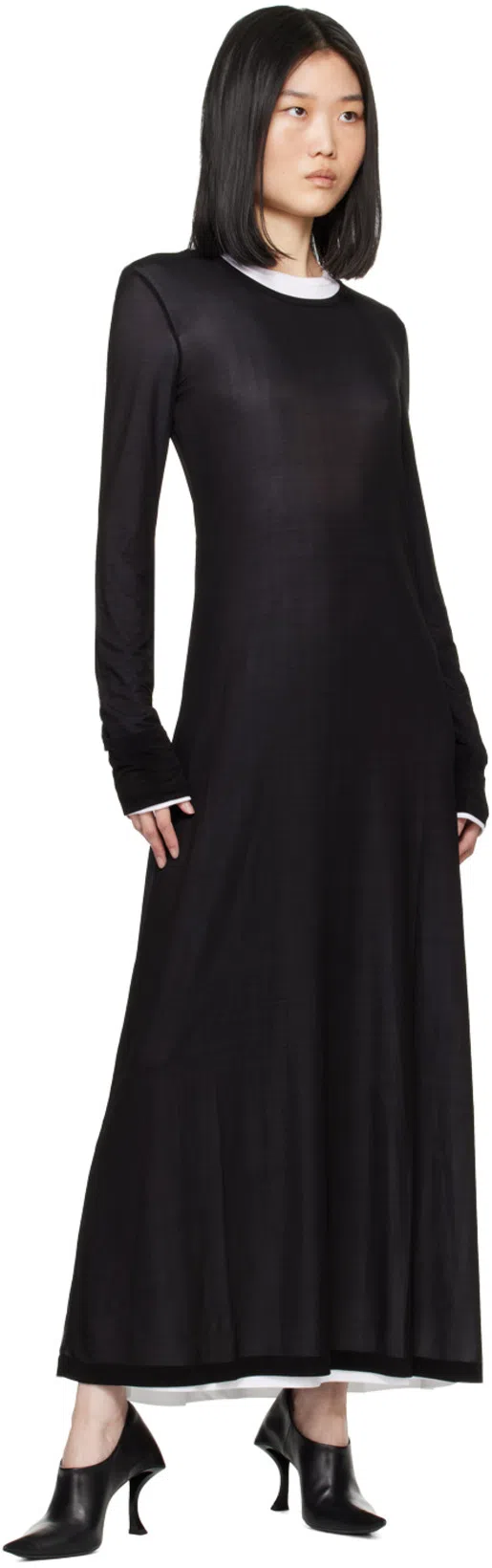 HELMUT LANG Mehrlagiges Maxikleid Aus Cupro In Schwarz