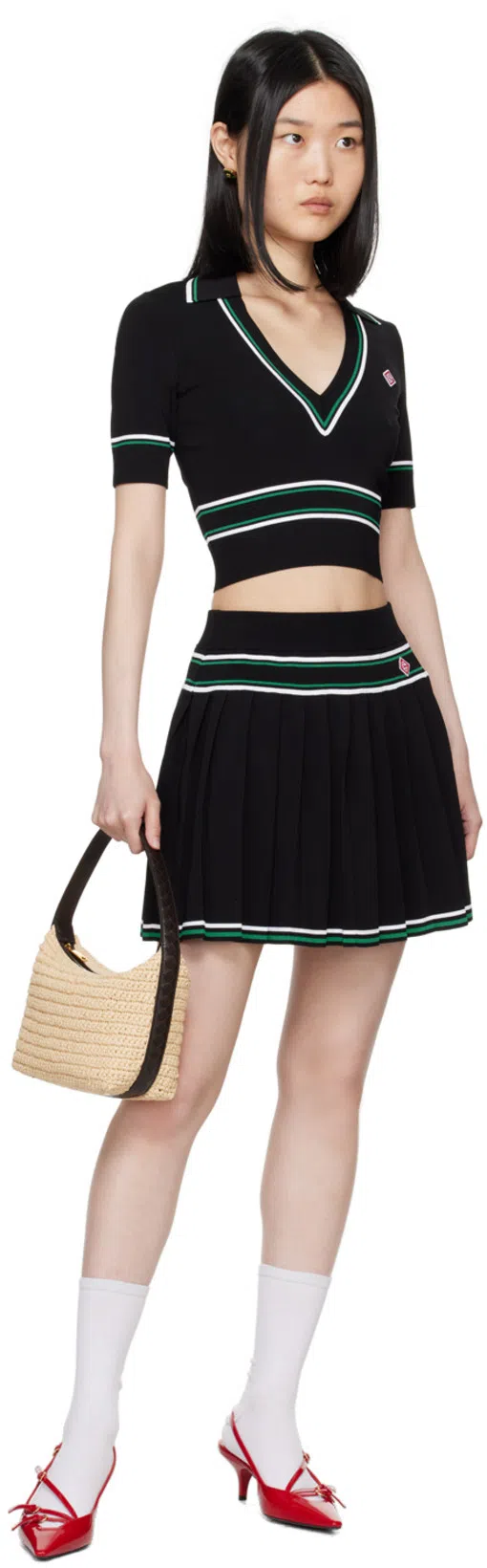 CASABLANCA Stripe Pleated Skirt In Black