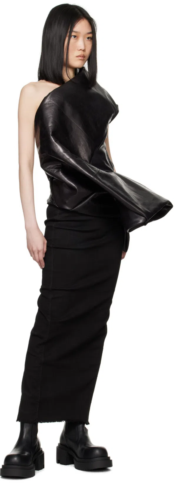 RICK OWENS Beatle Bogun' Black Boots With Chunky Platform In Smooth Leather