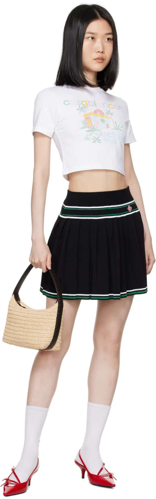 CASABLANCA Stripe Pleated Skirt In Black