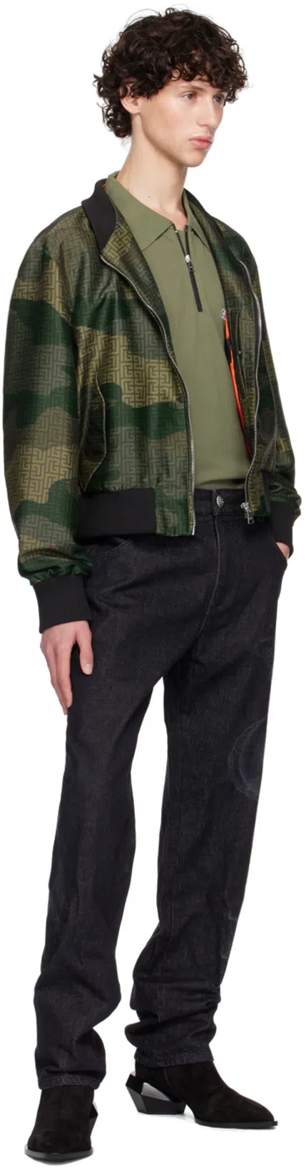 BALMAIN Logo-embroidered Cotton Polo Shirt In Green