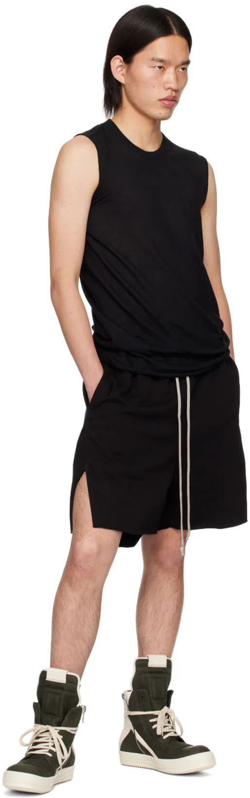 RICK OWENS Geometric High-top Sneakers Unique Laces In Black