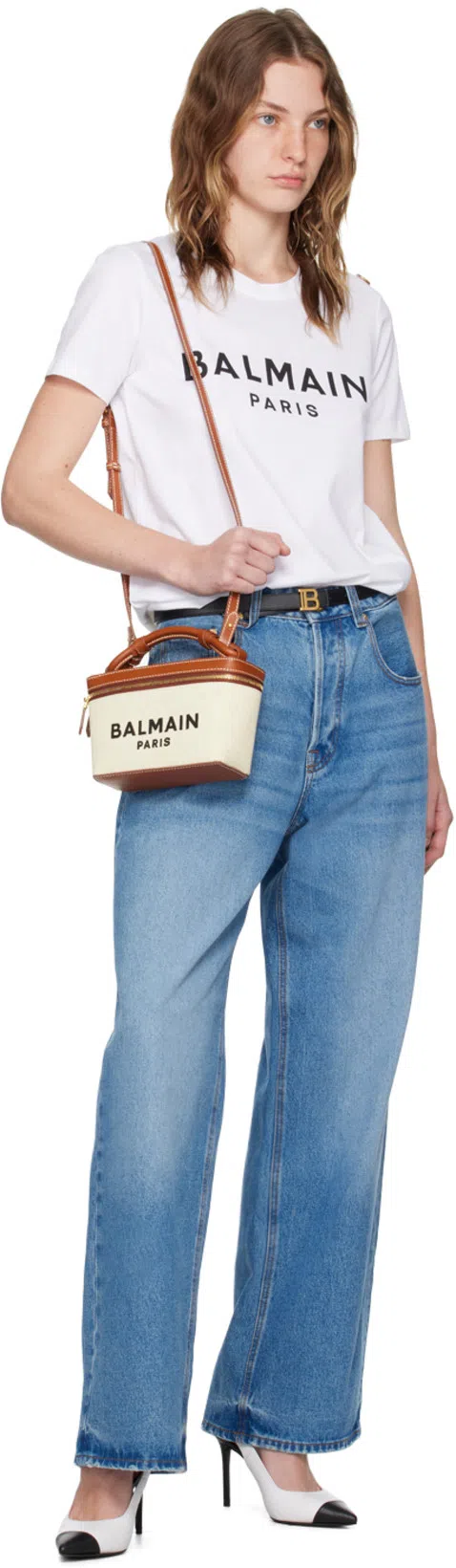 BALMAIN Pointed-toe Leather Pumps In Black And White