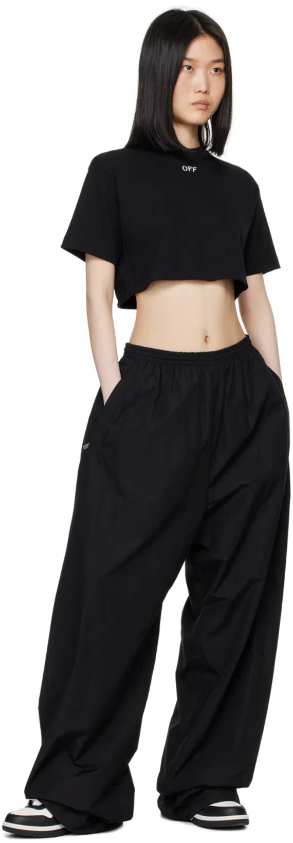 OFF-WHITE Off White Cropped T Shirt With Off Embroidery In Black