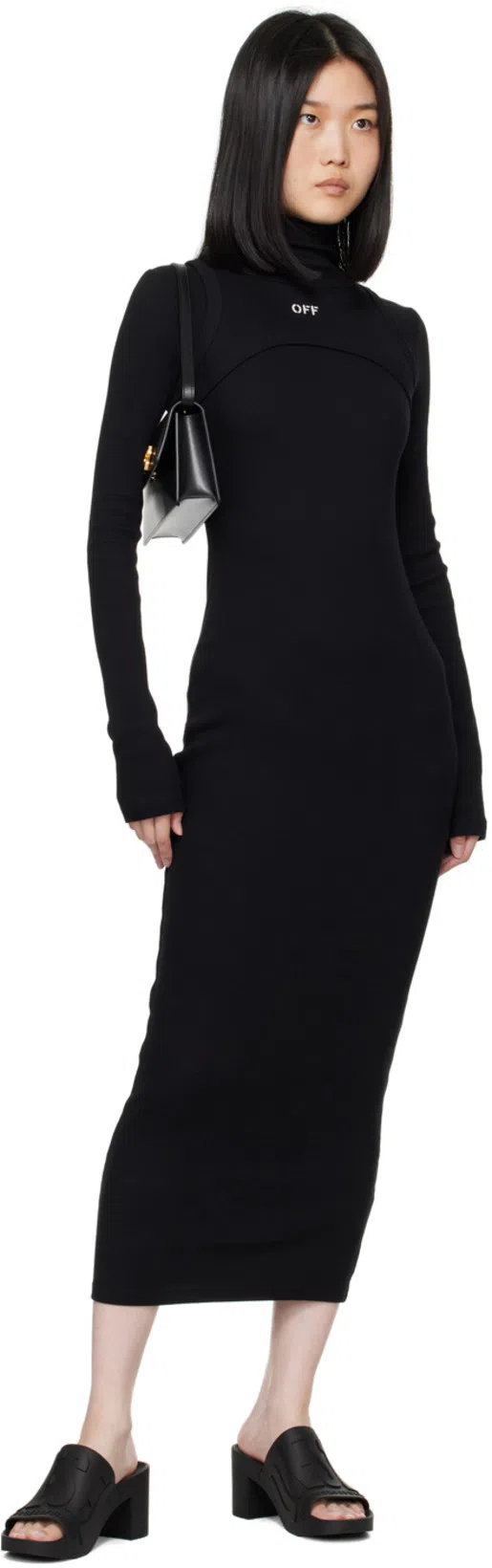 OFF-WHITE Off White™ Black Cotton Midi Dress With Logo